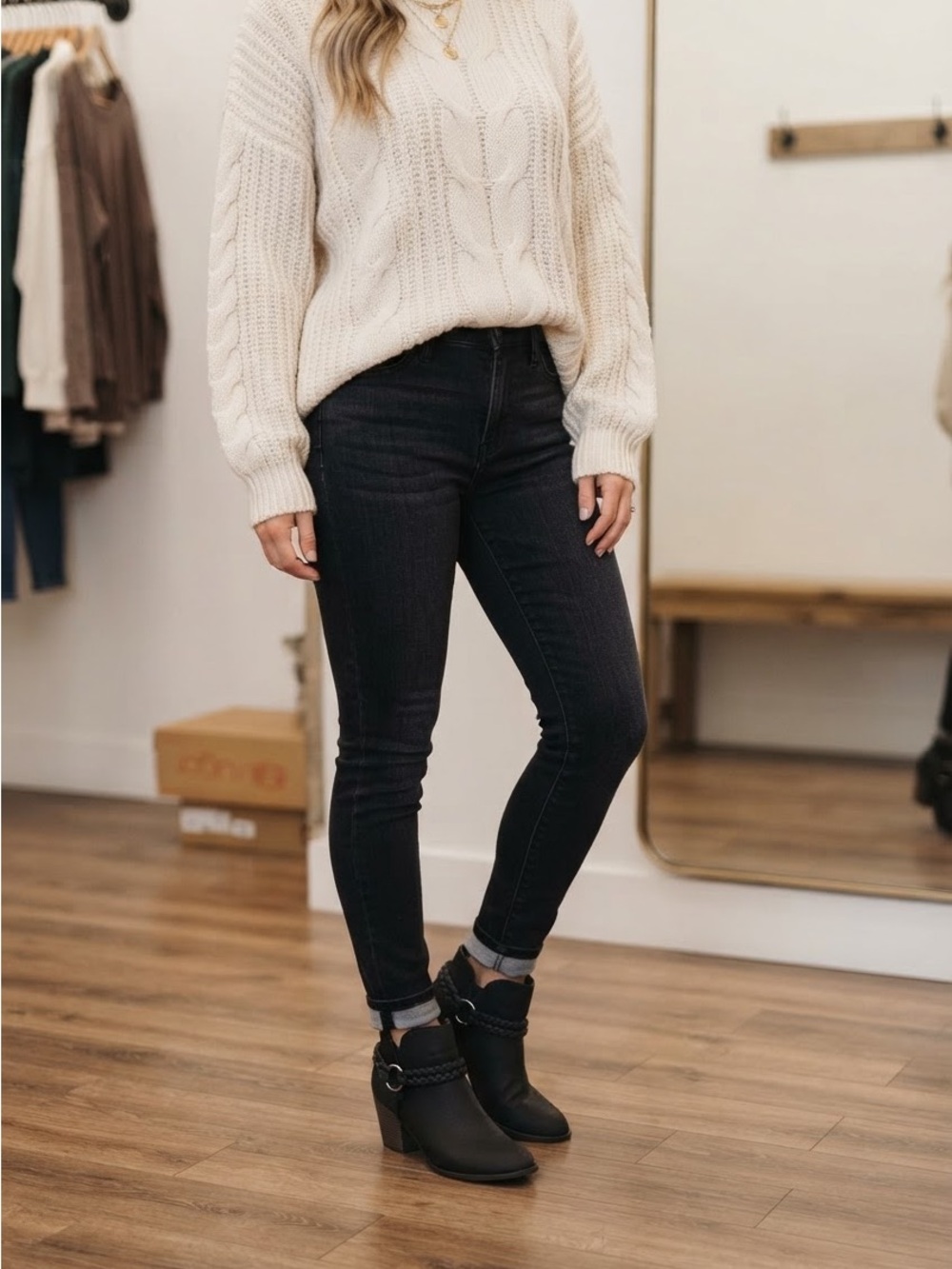 Sugar Black Braided-Ring Ankle Booties